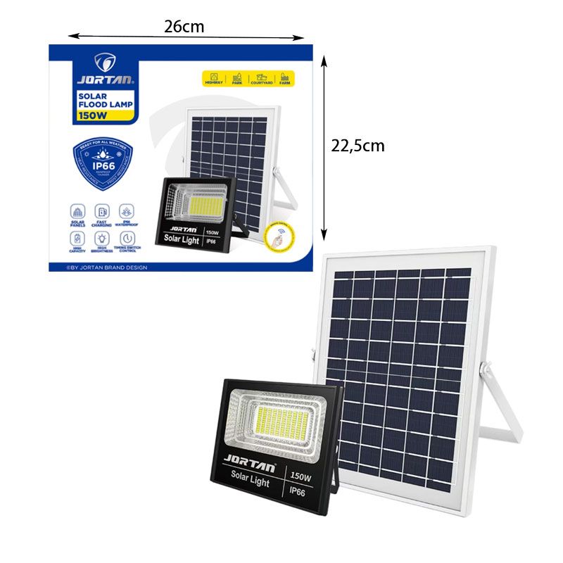 Jortan Ηλιακός Προβολέας Με Τηλεχειριστήριο LED 150W IP66- Solar Flood Lamp