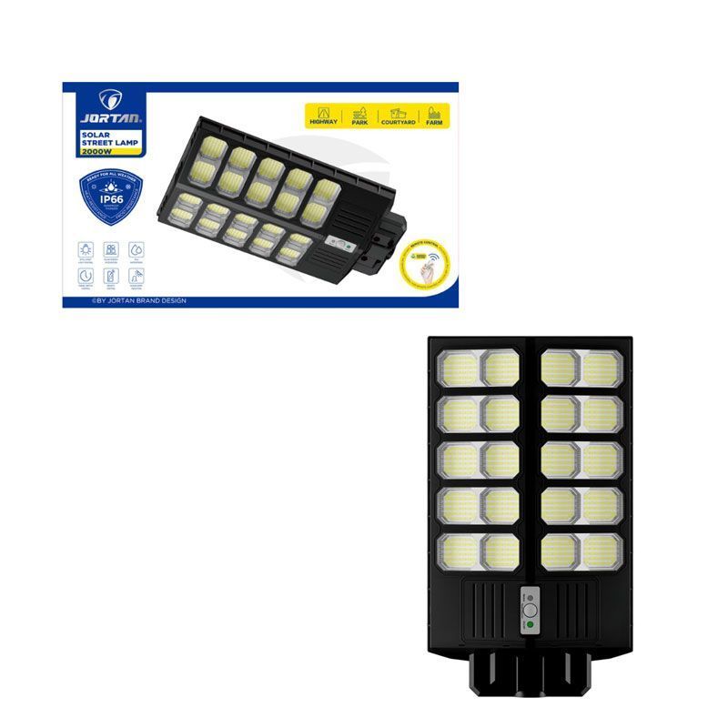 Jortan Led Αδιάβροχο Ηλιακό Φωτιστικό Δρόμου 2000W με Ανιχνευτή Κίνησης Και Τηλεχειριστήριο IP66 - Solar Street Lamp