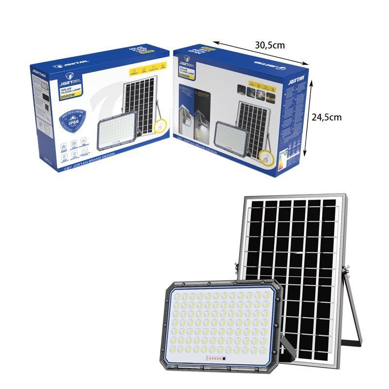 Jortan Ηλιακός Προβολέας Με Τηλεχειριστήριο LED 2000W IP66- Solar Flood Lamp