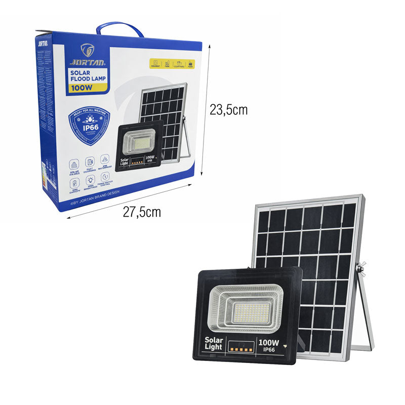 Jortan Ηλιακός Προβολέας Με Τηλεχειριστήριο LED 100W IP66- Solar Flood Lamp