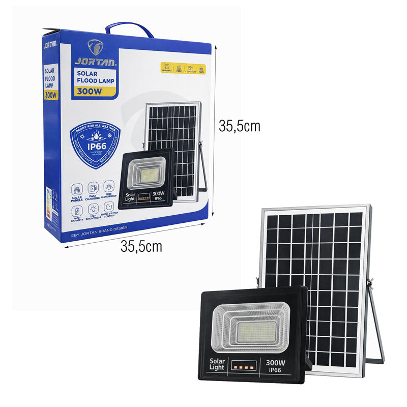 Jortan Ηλιακός Προβολέας Με Τηλεχειριστήριο LED 300W IP66- Solar Flood Lamp