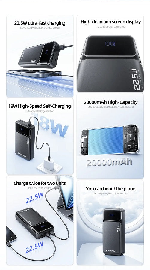 Powerbank - PA-92 - 20.000mah - 22.5W - AWEI - 028523 ΕΙΔΗ ΤΕΧΝΟΛΟΓΙΑΣ>Gadgets>Αξεσουάρ smartphone