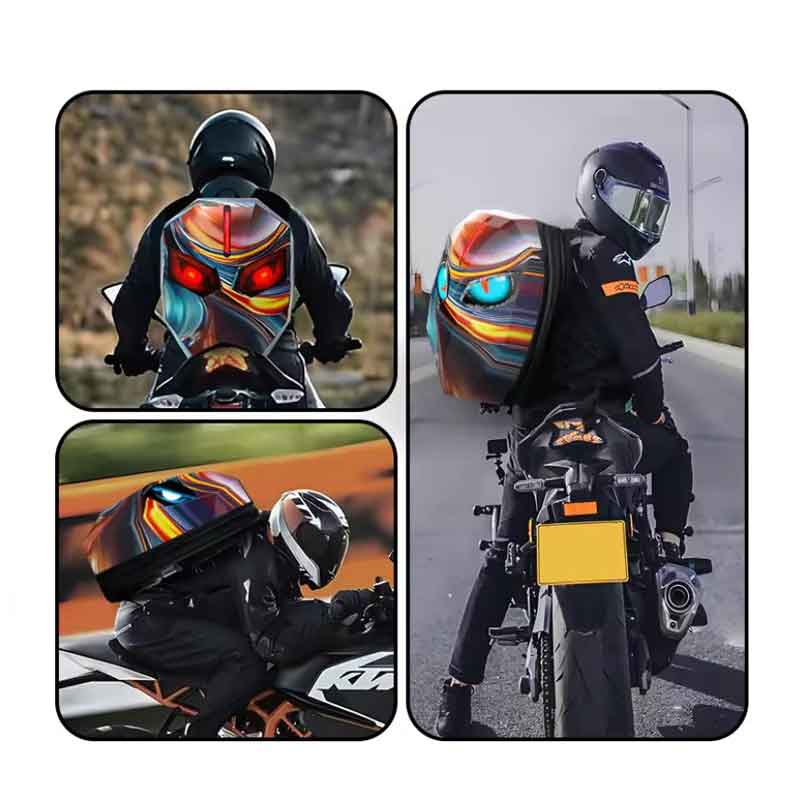 Έξυπνο Σακίδιο Μοτοσυκλέτας με LED Μάτια & Αδιάβροχο Κέλυφος Carbon - Safety Riding Backpack