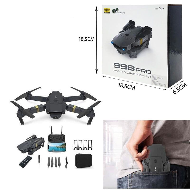 Μικρό Αναδιπλόμενο Και Επαναφορτιζόμενο Drone με Τηλεχειριστήριο Μαύρο 998Pro - Micro Foldable Drone Set