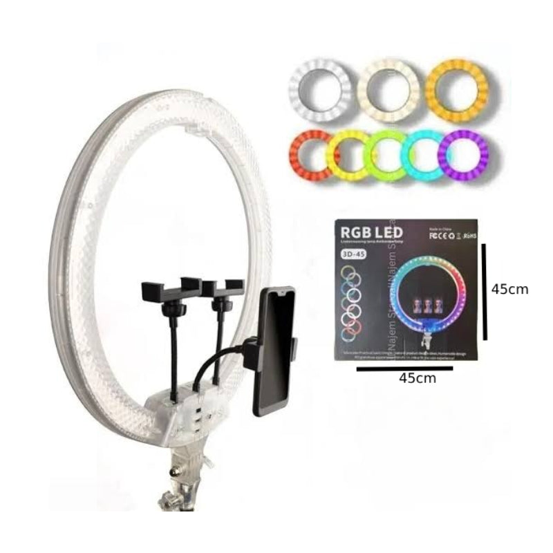 RGB LED Ring Light 45cm (18") με Βάσεις Κινητού & Ρυθμιζόμενο Φωτισμό 3D-45 - RGB LED 18" Ring Light with Phone Holders & Adjustable Lighting