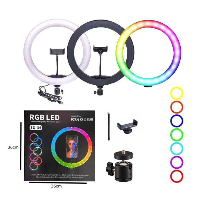 RGB LED Ring Light 36cm (14") με Βάση Κινητού & Ρυθμιζόμενο Φωτισμό 3D-36 - RGB LED 14" Ring Light with Phone Holder & Adjustable Lighting