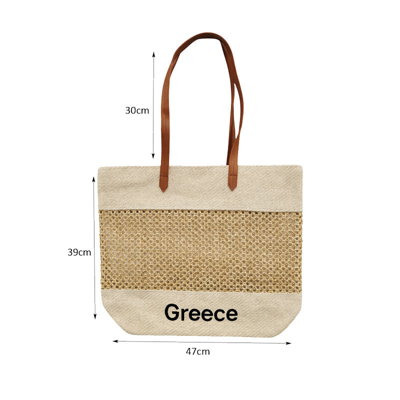 Ψάθινη Τσάντα Θαλάσσης Greece - Straw Beach Tote Bag