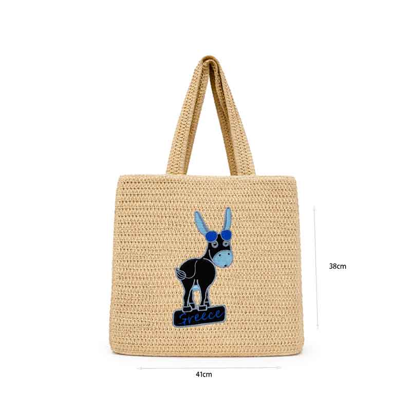 Τσάντα Θαλάσσης Ψάθινη με Γαϊδουράκι Greece – Straw Beach Bag Donkey Greece