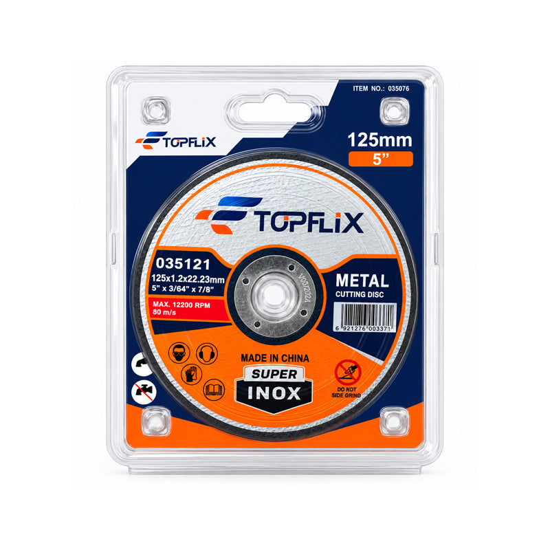 Topflix Δίσκος Κοπής Μετάλλου & Ανοξείδωτου Super Inox 125x1,2x22,23mm 5"- Super Inox Metal & Stainless Steel Cutting Disc 125x1.2x22.23mm