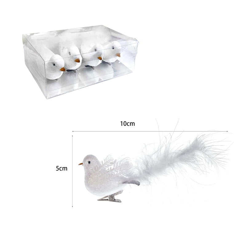 Διακοσμητικά πουλάκια με κλιπ 4τμχ - Christmas Decoration White Birds with Clips