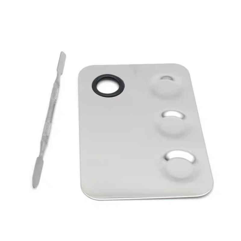 Παλέτα Ανάμειξης Μακιγιάζ Inox με Σπάτουλα - Stainless Steel Makeup Mixing Palette with Spatula