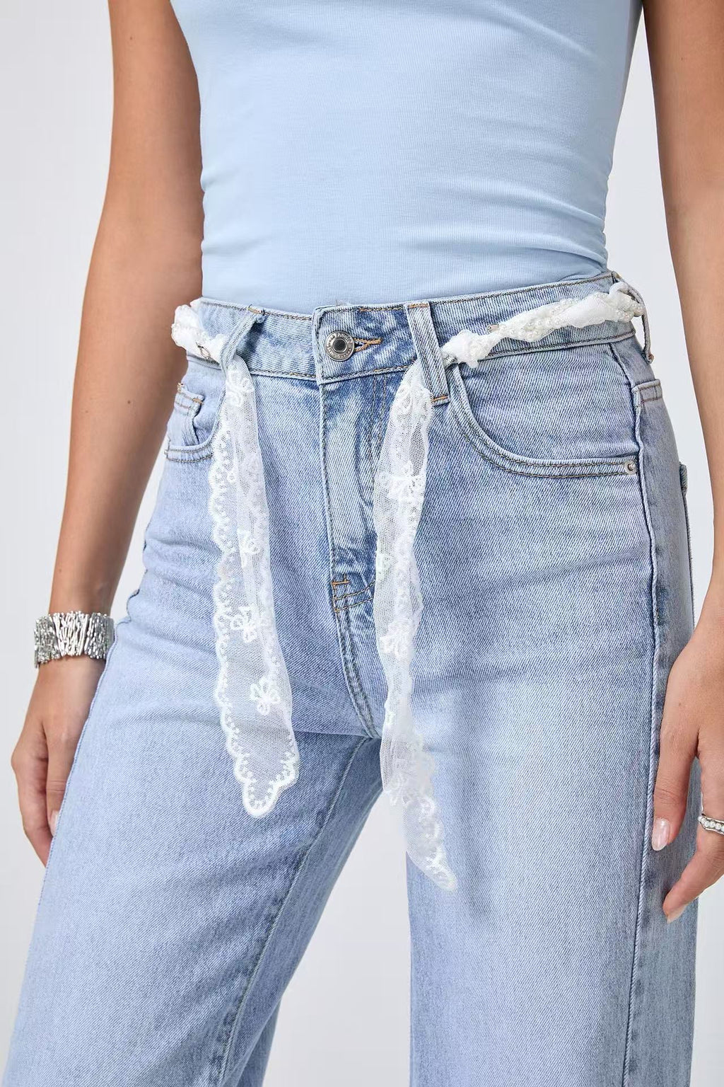 Angel Shopping Γυναικείο Τζιν Παντελόνι Mid Waist Straight Leg Μπλε - Angel shopping