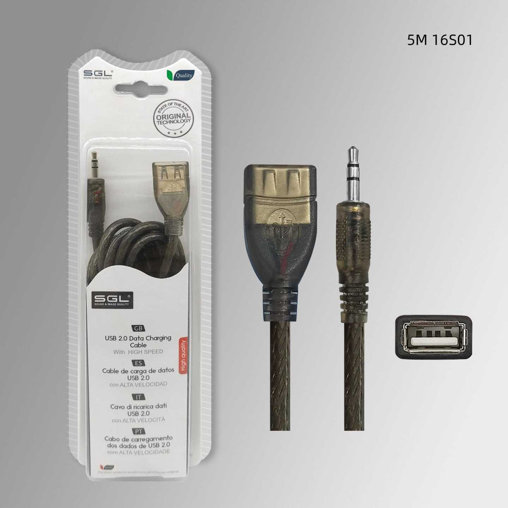Αντάπτορας καλώδιο - 16S01 - USB A female/Jack 3.5mm male - 5m - 097862