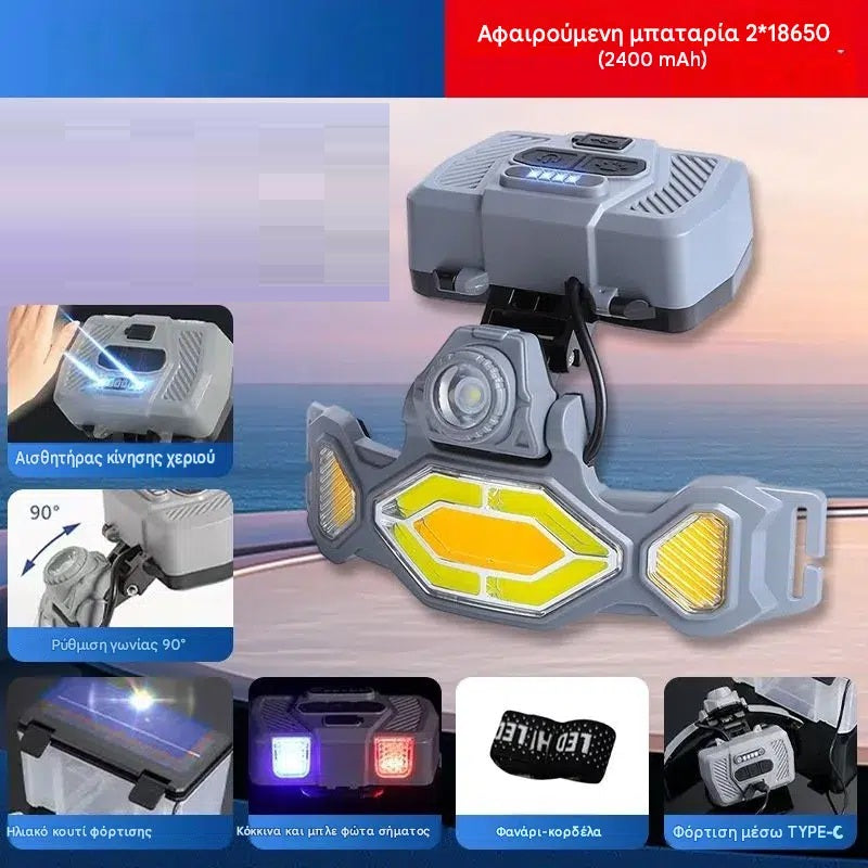 Φακός κεφαλής LED με ηλιακό πάνελ - T67CS - 051212