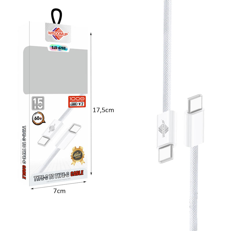 Wisdomup Καλώδιο Φόρτισης και Δεδομένων USB-C σε USB-C 60W SJX-42CC - USB-C to USB-C Fast Charging Data Cable