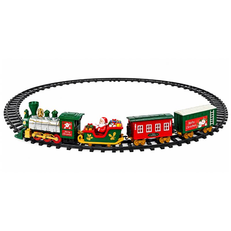 Χριστουγεννιάτικο Τρενάκι 34 Τεμαχίων με Ράγες, Φως, Ήχο & Εφέ Καπνού – Christmas Train Set