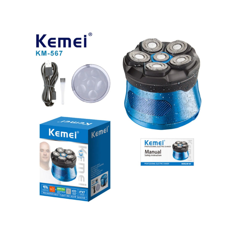 Ξυριστική Μηχανή Κεφαλής & Προσώπου Kemei KM-567 Επαναφορτιζόμενη Αδιάβροχη - Kemei KM-567 Rechargeable Waterproof Head & Face Shaver