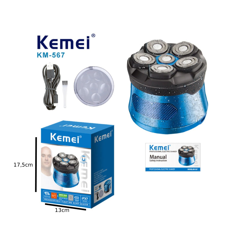 Ξυριστική Μηχανή Κεφαλής & Προσώπου Kemei KM-567 Επαναφορτιζόμενη Αδιάβροχη - Kemei KM-567 Rechargeable Waterproof Head & Face Shaver