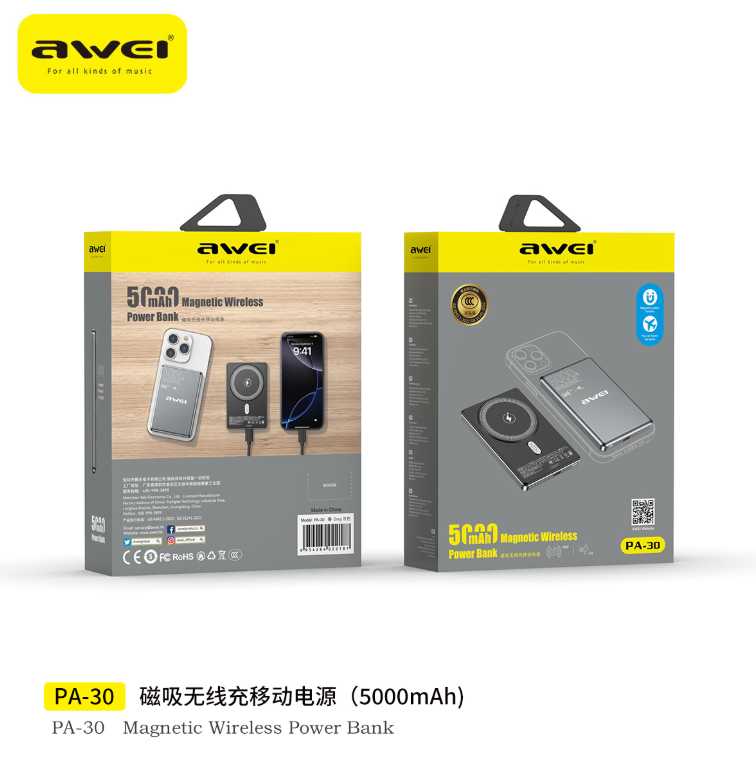 Μαγνητικό Powerbank ασύρματης φόρτισης - PA-30 - 5.000mah - AWEI - 022187 ΕΙΔΗ ΤΕΧΝΟΛΟΓΙΑΣ>Gadgets>Αξεσουάρ smartphone
