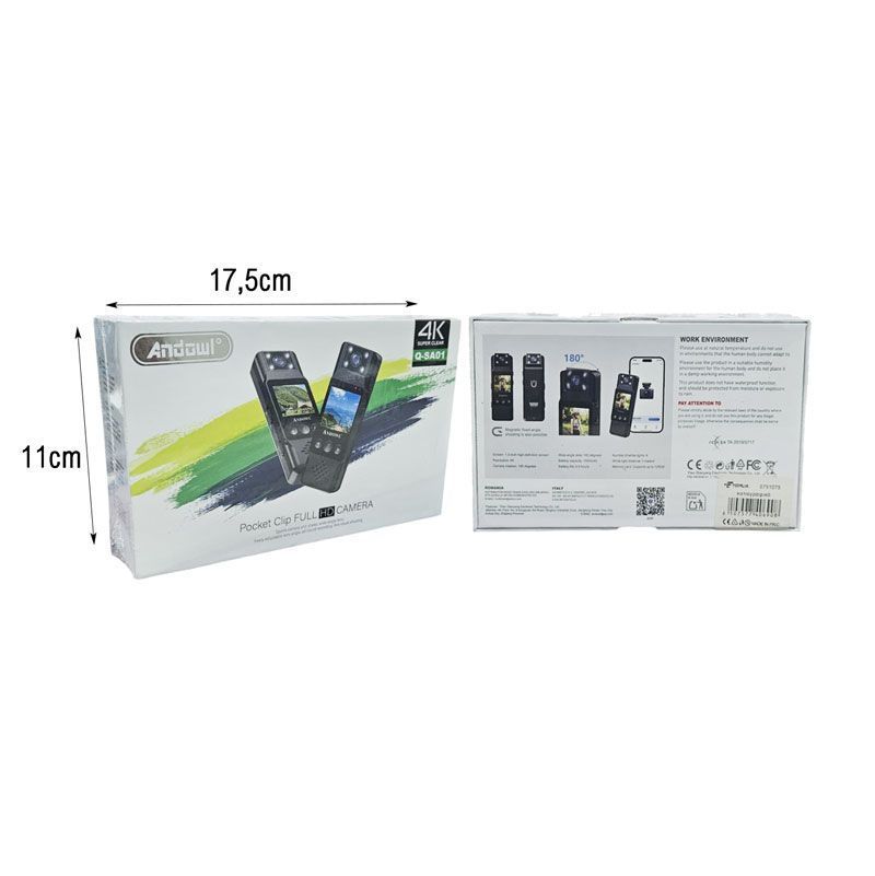 Andowl Φορητή Κάμερα Clip Full HD με Οθόνη Q-SA01- Pocket Clip Full HD Camera
