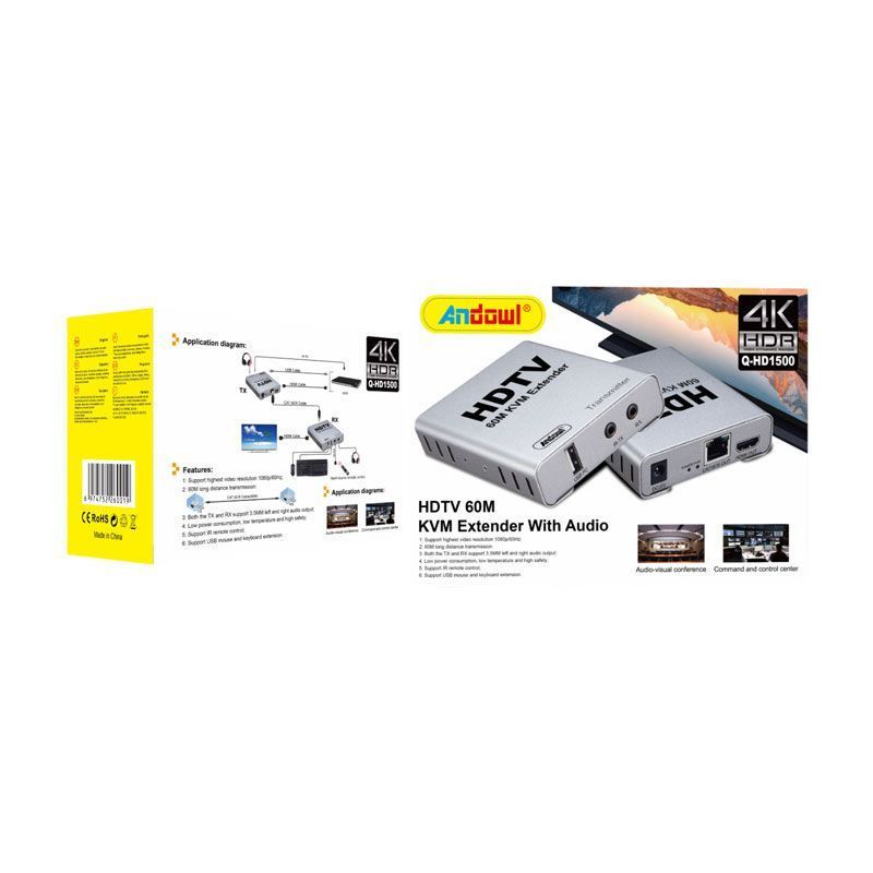 Andowl Ενισχυτής Σήματος HDMI HDTV 60M Q-HD1500 - KVM Extender With Audio