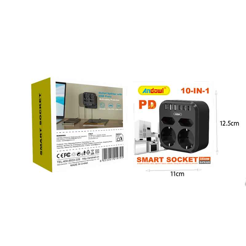 Andowl Πολύπριζο Smart Socket 10 σε 1 με 2 Πρίζες & 8 Θύρες USB 3500W Q-PX230 - Smart Socket