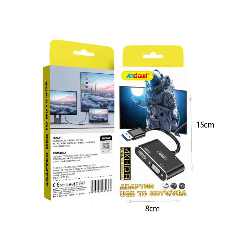 Andowl Αντάπτορας USB σε HDMI/VGA 4K HDR – USB to HDMI/VGA 4K HDR Adapter