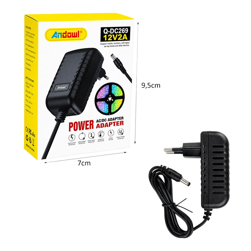 Andowl Τροφοδοτικό AC/DC 12V 2A με Βύσμα DC για LED και Ηλεκτρονικές Συσκευές Q-DC269 - AC/DC Power Adapter