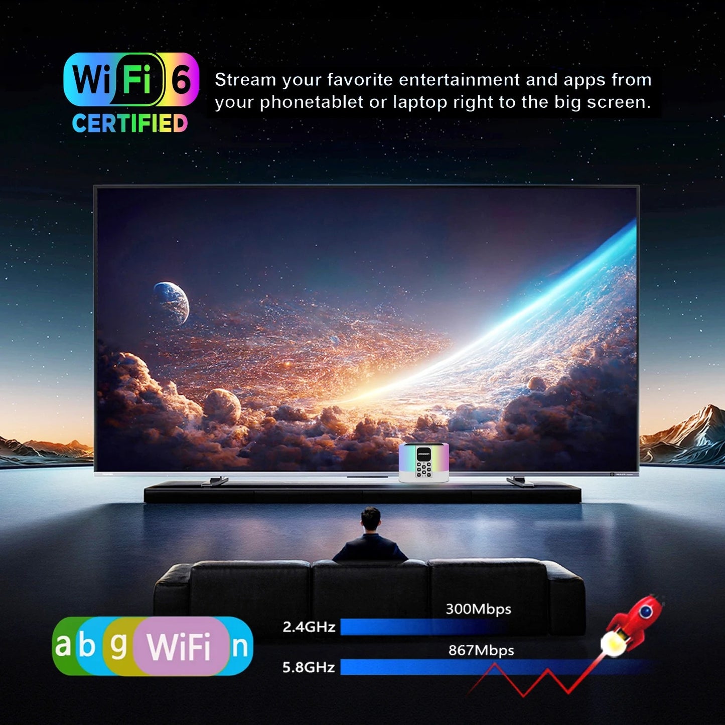 TV Box Και Bluetooth Ηχείο Με Φωτισμό RGB Andowl TV6 Mate