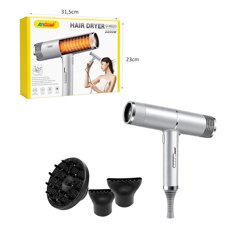 Andowl Σεσουάρ Μαλλιών 2200W με Αξεσουάρ Styling και Διαχύτη Q-M620 - Hair Dryer 2200W with Styling Attachments and Diffuser