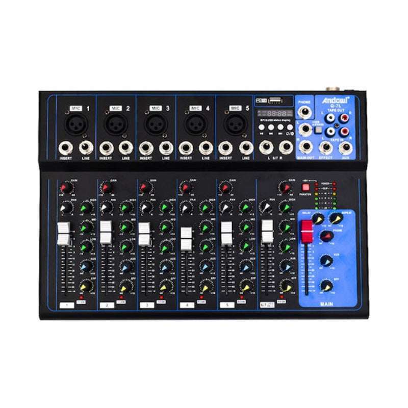 Andowl Επαγγελματική Κονσόλα Ήχου 7 Καναλιών Bluetooth USB Q-7L- Μίκτης Ήχου  - Andowl Q-7L Professional 7-Channel Audio Mixer Console