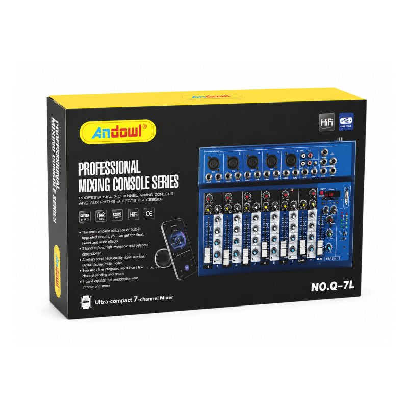 Andowl Επαγγελματική Κονσόλα Ήχου 7 Καναλιών Bluetooth USB Q-7L- Μίκτης Ήχου  - Andowl Q-7L Professional 7-Channel Audio Mixer Console