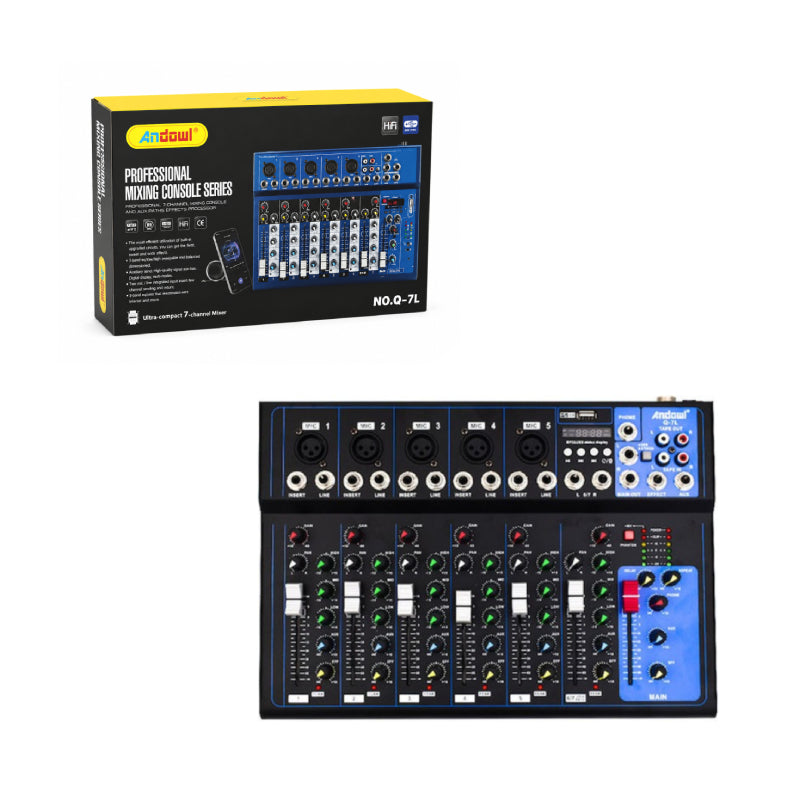 Andowl Επαγγελματική Κονσόλα Ήχου 7 Καναλιών Bluetooth USB Q-7L- Μίκτης Ήχου  - Andowl Q-7L Professional 7-Channel Audio Mixer Console