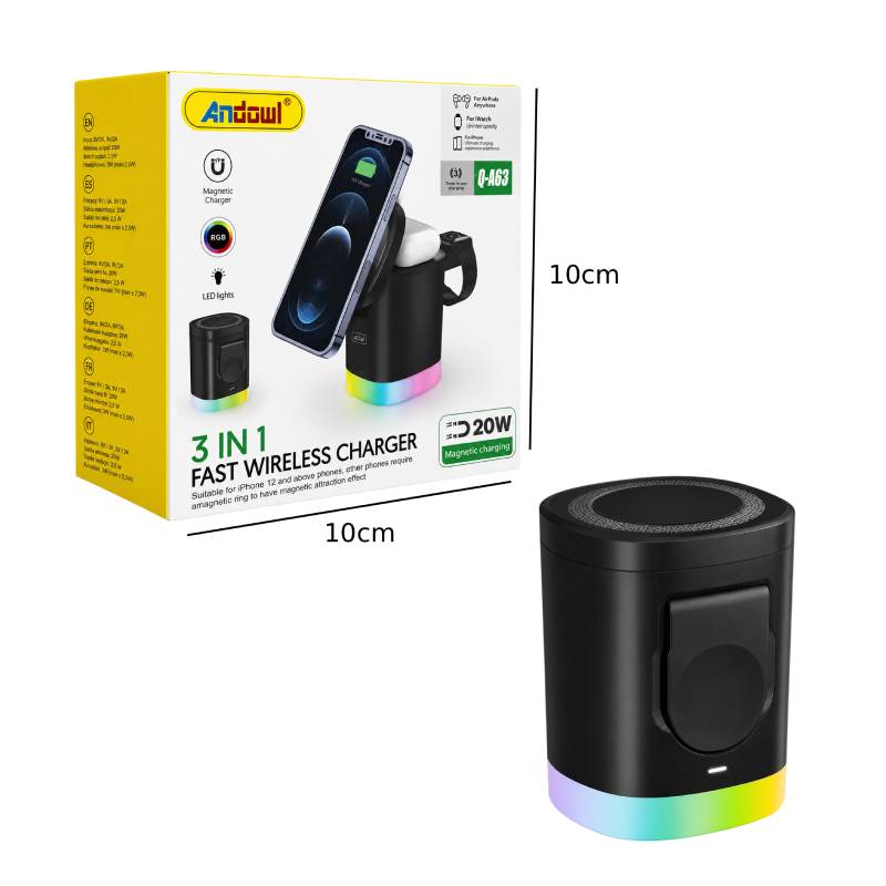 Andowl Φορτιστής Ασύρματης Φόρτισης 3 σε 1 MagSafe 20W  Q-A63 - 3 in 1 Magnetic Fast Wireless Charger