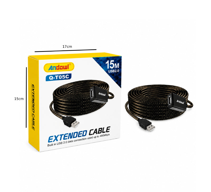 Andowl Καλώδιο Επέκτασης USB 2.0 15 Μέτρων Q-T05C -  USB 2.0 Extension Cable 15M