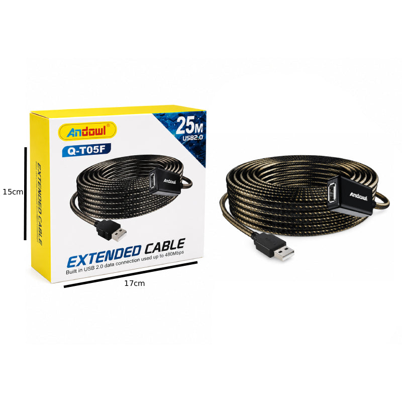 Andowl Καλώδιο Επέκτασης USB 2.0 25 Μέτρων Q-T05F - Andowl Q-T05F USB 2.0 Extension Cable 25M