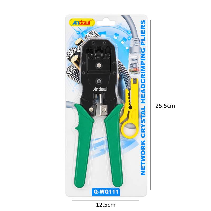 Andowl Πρέσα Ακροδεκτών Δικτύου RJ45/RJ11 με Απογυμνωτή Καλωδίων Q-WQ111 - Network Crimping Pliers with Cable Stripper