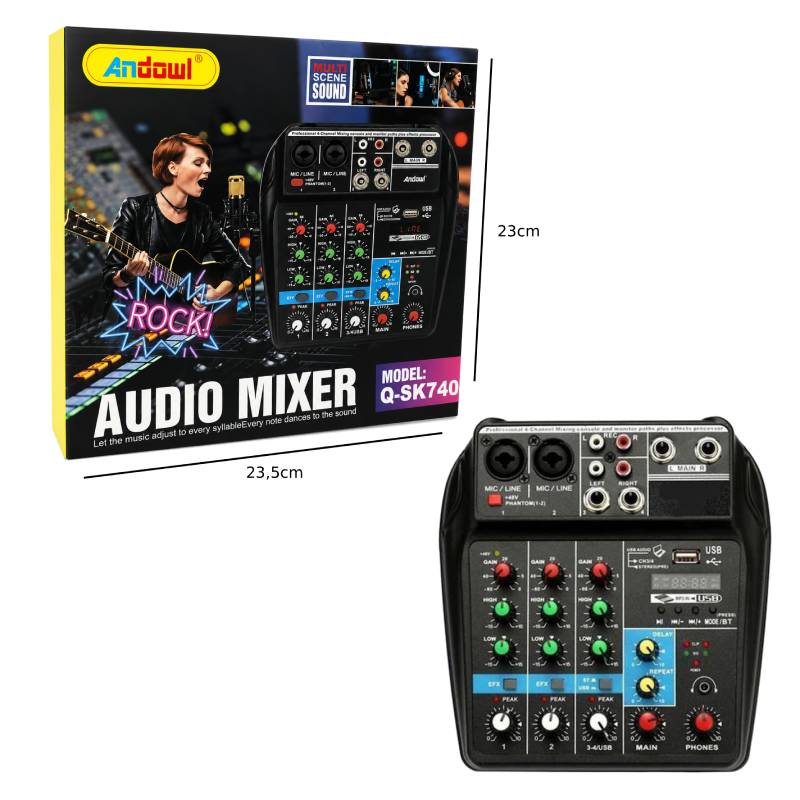 Andowl Κονσόλα Μίκτη Ήχου 4 Καναλιών Q-SK740 – Audio Mixer