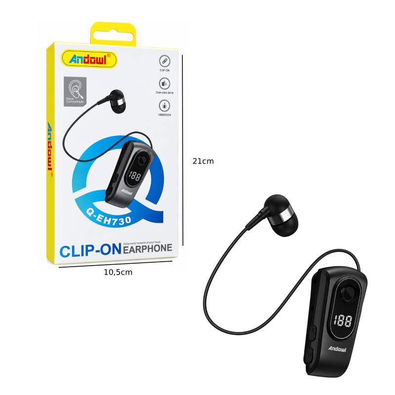 Andowl Ασύρματο Bluetooth Ακουστικό Clip-On με Δόνηση Q-EH730 - Wireless Bluetooth Clip-On Earphone