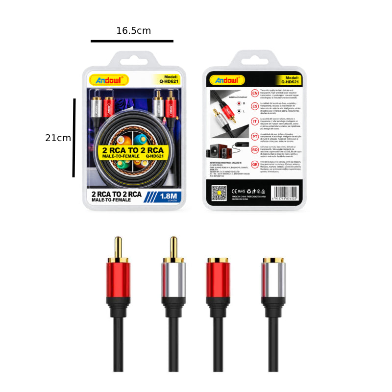 Καλώδιο Ήχου Andowl Q-HD621 2 RCA Αρσενικό σε 2 RCA Θηλυκό 1,8m - Andowl Q-HD621 2 RCA Male to 2 RCA Female Audio Cable 1.8m GADGETS>Είδη Η/Υ & Laptop
