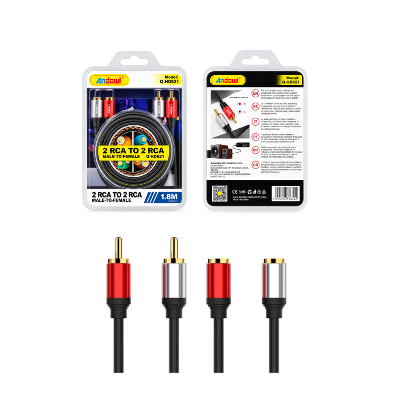 Καλώδιο Ήχου Andowl Q-HD621 2 RCA Αρσενικό σε 2 RCA Θηλυκό 1,8m - Andowl Q-HD621 2 RCA Male to 2 RCA Female Audio Cable 1.8m GADGETS>Είδη Η/Υ & Laptop