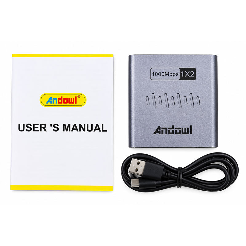 Andowl Διακλαδωτής Δικτύου 1 σε 2 Gigabit με USB Type-C Q-NA12 - Network Splitter with USB Type-C