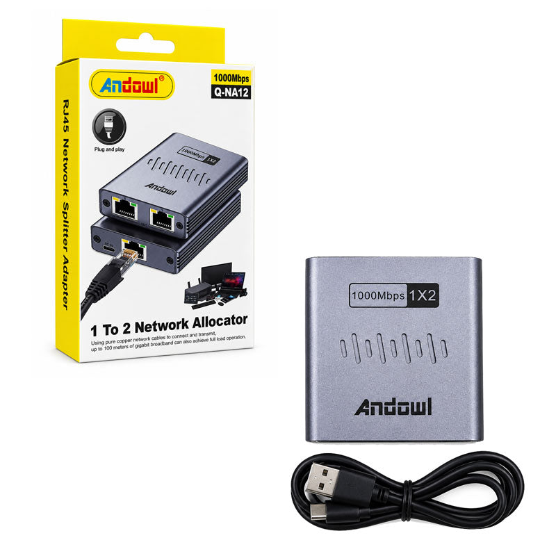 Andowl Διακλαδωτής Δικτύου 1 σε 2 Gigabit με USB Type-C Q-NA12 - Network Splitter with USB Type-C