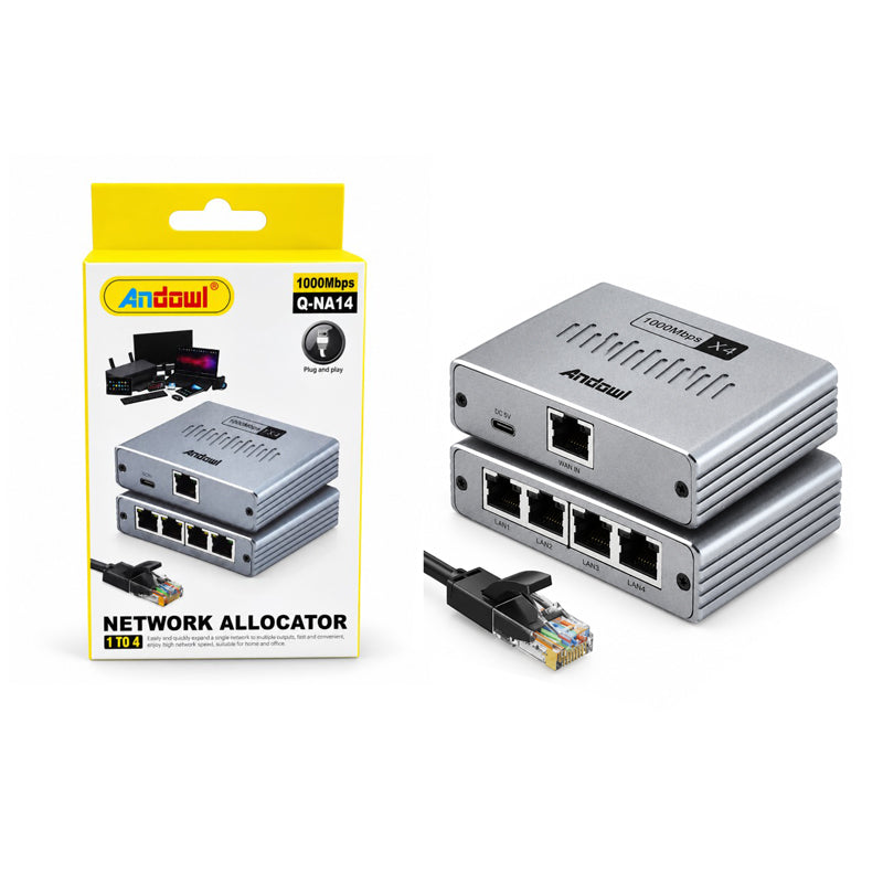 Andowl Επαναλήπτης Δικτύου Gigabit Ethernet 1 σε 4 1000Mbps Q-NA14- Gigabit Ethernet 1 to 4 Network Splitter 1000Mbps