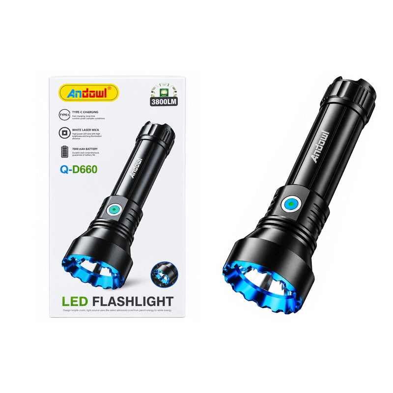 Andowl Επαναφορτιζόμενος Φακός LED 3800lm 7000K με Μπαταρία 7000mAh Q-D660 - Rechargeable LED Flashlight 3800lm 7000K 7000mAh
