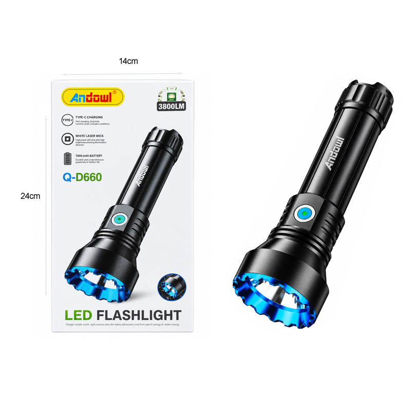 Andowl Επαναφορτιζόμενος Φακός LED 3800lm 7000K με Μπαταρία 7000mAh Q-D660 - Rechargeable LED Flashlight 3800lm 7000K 7000mAh
