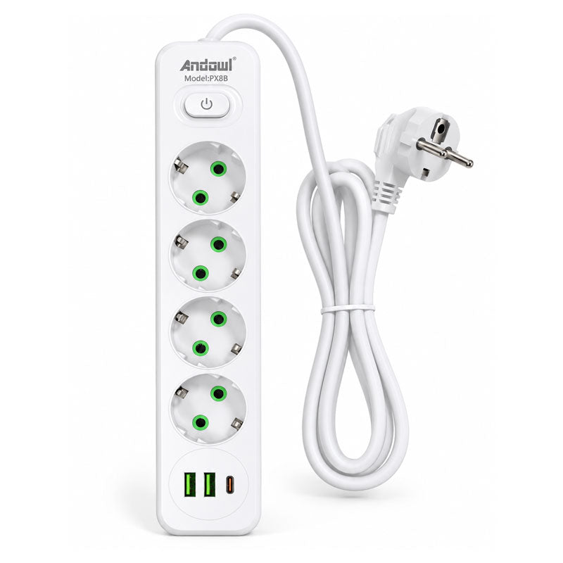 Andowl Πολύπριζο 4 Θέσεων με 2 USB, 1 Type-C, Καλώδιο 2m & Διακόπτη 2500W PX8B – 4-Way Power Strip