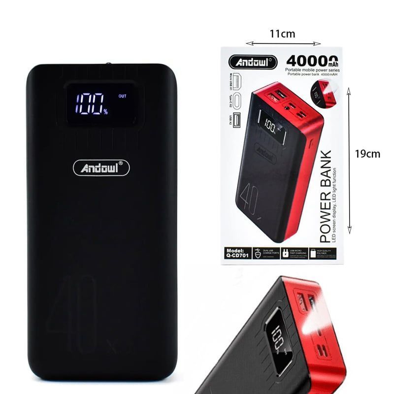 Andowl Q-CD701 Power Bank 40000mAh με 2 Θύρες USB - LED Screen Display Power Bank