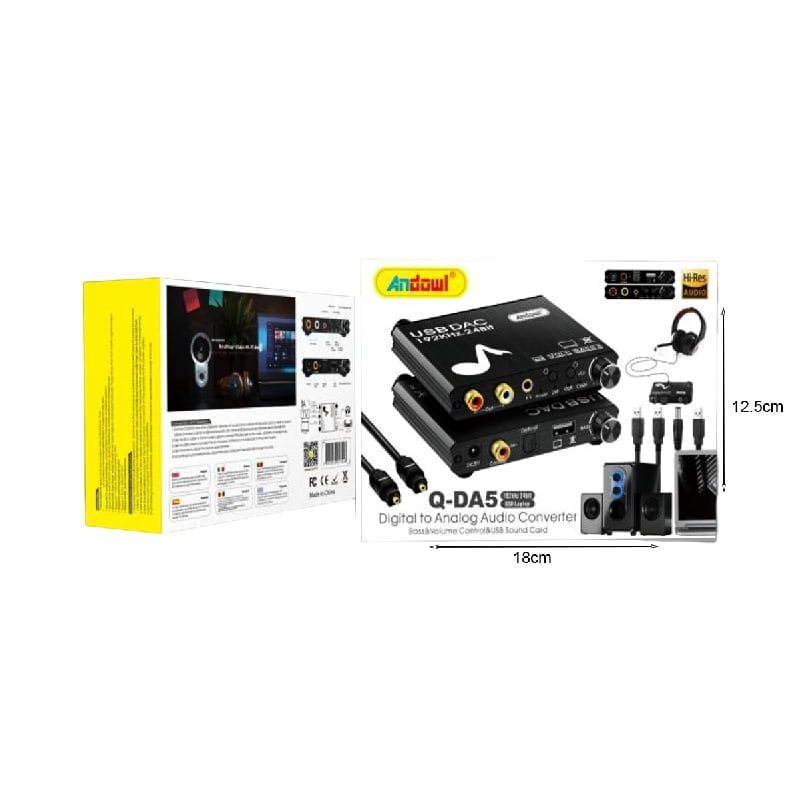Andowl  Μετατροπέας Coaxial / Toslink / USB-A female σε RCA female Q-DA5 - Digital Analog Audio Converter