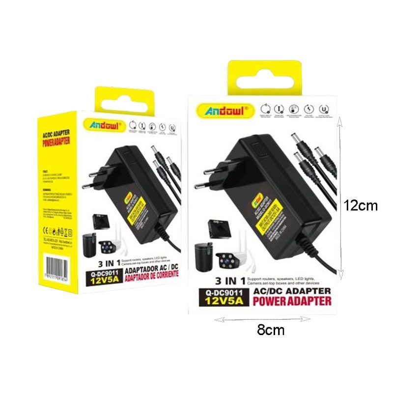 Andowl Universal Τροφοδοτικό 3 σε 1 AC230 σε DC12v 5Amp Q-DC9011 - AC/DC Power Adapter